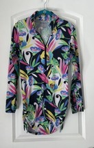 Ibkul Drawstring Tunic Top Women 1/2 Zip Long Sleeve Black Multi Floral Sz Small - £17.85 GBP