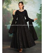 Charcoal Black Chikankari Anarkali Dress With Georgette Dupatta &amp; pent f... - $57.00+