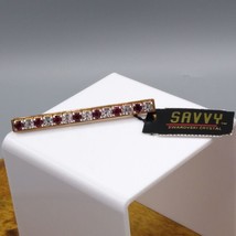 Swarovski Crystal Savvy Bar Lapel Pin Brooch, Red and White Stones, NOS Vintage - $60.96