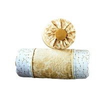 Decorative Bolster Pillow, Ecri Floral Cotton, Brawn Upholstery Velvet, 6x16&quot; - £42.79 GBP