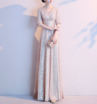 Pink Maxi Sequin Dress Gown Women Custom Plus Size Sequin Maxi Dress image 4
