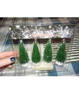 NEW 4 Holiday Village GREEN Bottle Brush Lighted CHRISTMAS TREES Battery... - £11.96 GBP