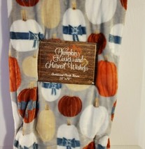 Pumpkins With Bows Blue White Gray Luxe Plush Oversized Throw Blanket 50x70 NEW  - £35.57 GBP