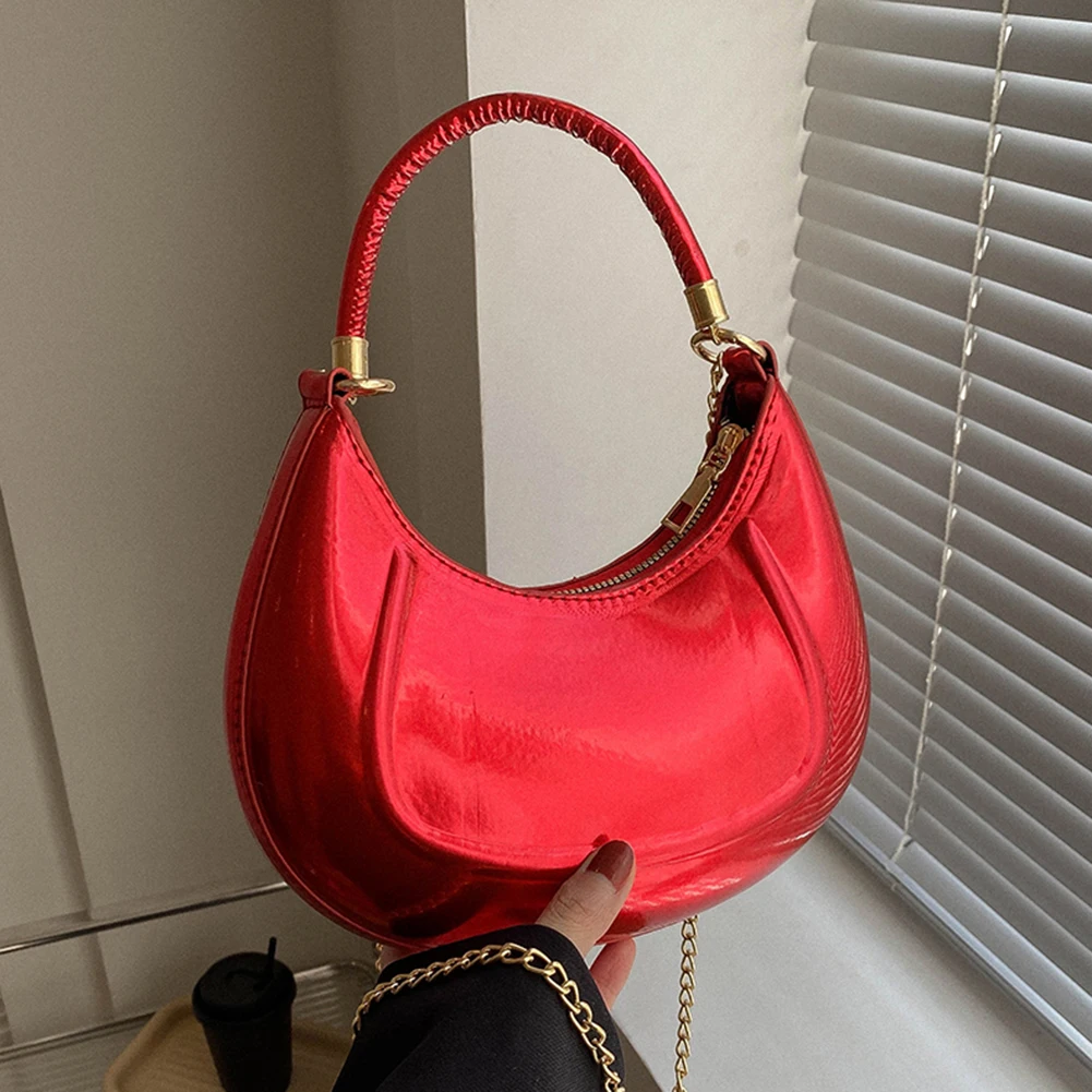 Bright Leather Women  Designer Handbag Purses 2023 Fashion Vintage Zipper Half M - $61.55