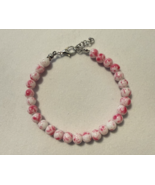 Handcrafted Bracelet, Pink &amp; White Marbled Glass beads - $11.88