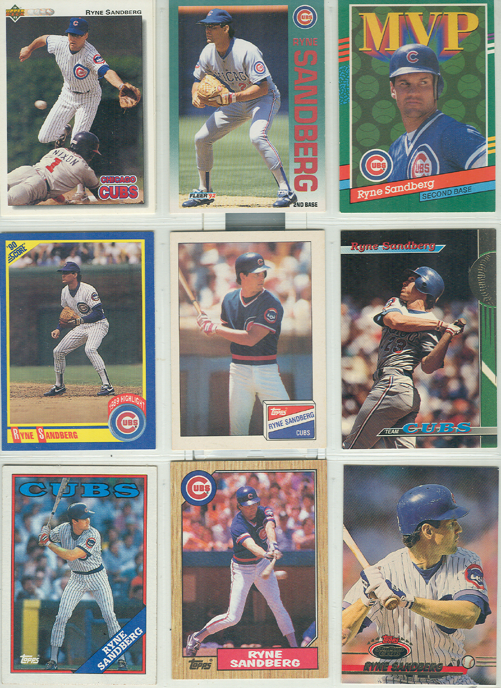 RYNE SANDBERG  NINE BASEBALL CARDS  !      CHICAGO CUBS !!   - $2.00