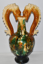 Vintage Chinese 17&quot; Hand Painted Dragon Vase Tall Two Headed Dragon Cera... - $350.00