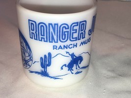 Ranger Joe Ranch Mug Blue Hazel Atlas Milk Glass Americana Cowboy 1950s Western - £11.80 GBP