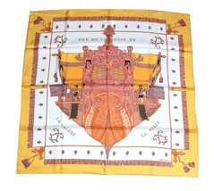 Hermes Scarf Vue Du Carrosse De La Galere La Reale Grygkar Silk 90 cm Orange NWT - £329.70 GBP