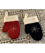 Two Miniature Mitten Christmas Stockings Gift Card Holders Red Blue 6 Inch - £10.38 GBP