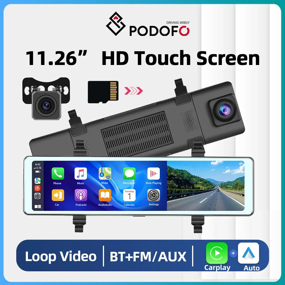 Podofo 11.26” Car Video Recorder Dashboard Camera Wireless Carplay Android auto - £100.43 GBP+