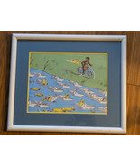 Vintage Curious George Bike Lake Paper Boat Duck White Frame 19 x 16 - $202.38 CAD