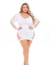 WHITE BOLD BABE LONG SLEEVE SEAMLESS MINI DRESS QUEEN SIZE - £19.15 GBP