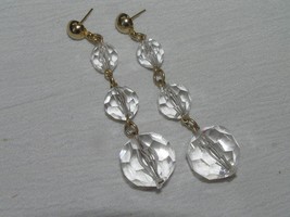 Estate Long Graduated Faceted Clear Plastic Bead Dangle Post Earrings for Pierce - $10.39