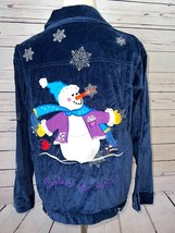 Quacker Factory Sweater Medium Ugly Christmas cardigan Snowman Velour Ja... - $27.20