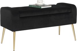 Black Adeco 39 Point 6 Inch Modern Velvet Ottoman, Upholstered End Of Bed, - £152.99 GBP