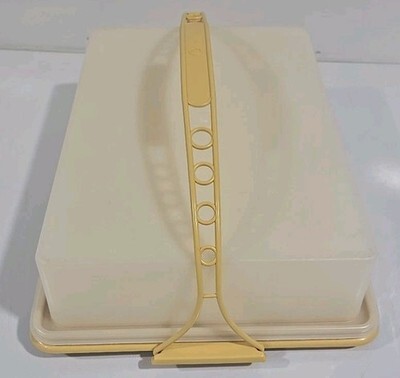 Vintage Tupperware Rectangle Cake Keeper Carrier w/Handle Harvest Gold 9"x13" Item image 4