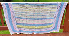 Crocheted Pastel Colored Baby Blanket Large 50&quot; x 70&quot; Bed Chair Lap Cover - $9.47