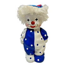 Vintage Hand Painted Ceramic Clown Bank with Stopper 9&quot; Red White Blue - £7.42 GBP