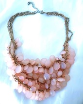 Women&#39;s Fashion Collar Necklace Multistrand Pink Acrylic Beads Gold Tone Chain - £6.68 GBP