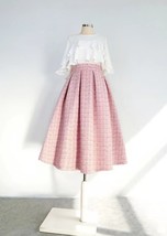 Winter Pink Tweed Midi Skirt Outfit Women Plus Size A-line Pleated Party Skirt image 5