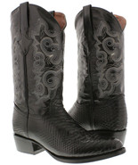 Mens Black Cowboy Boots Leather Snake Pattern Western Round Toe Bota - €94,67 EUR