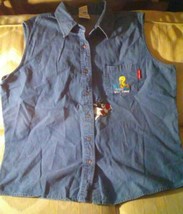 Looney Tunes Woman 18/20 W Blue Jean Vest Button Up Collared Tweety Sylv... - £15.55 GBP