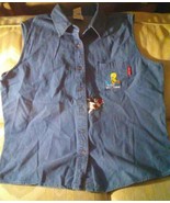 Looney Tunes Woman 18/20 W Blue Jean Vest Button Up Collared Tweety Sylv... - £15.57 GBP