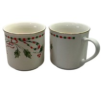 Gibson Festive Traditions Christmas Tea Cups Coffee Mugs Holly Ribbon Lo... - $16.95