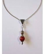 Victorian Maifanite Necklace &amp; Earrings Set: Crackle Glass, Boho Silver - $47.88 CAD