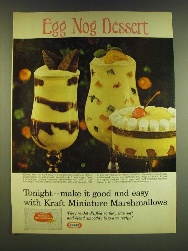 1966 Kraft Miniature Marshmallows Ad - Egg Nog Dessert - $18.49