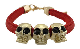 Zeckos Rounded Vinyl Bracelet with Gold Tone Skull Beads - £11.43 GBP