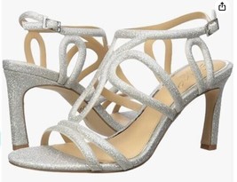 Jewel Badgley Mischka Simba Sz US 9.5 M Womens Ankle Strap Heeled Sandals Silver - £63.11 GBP