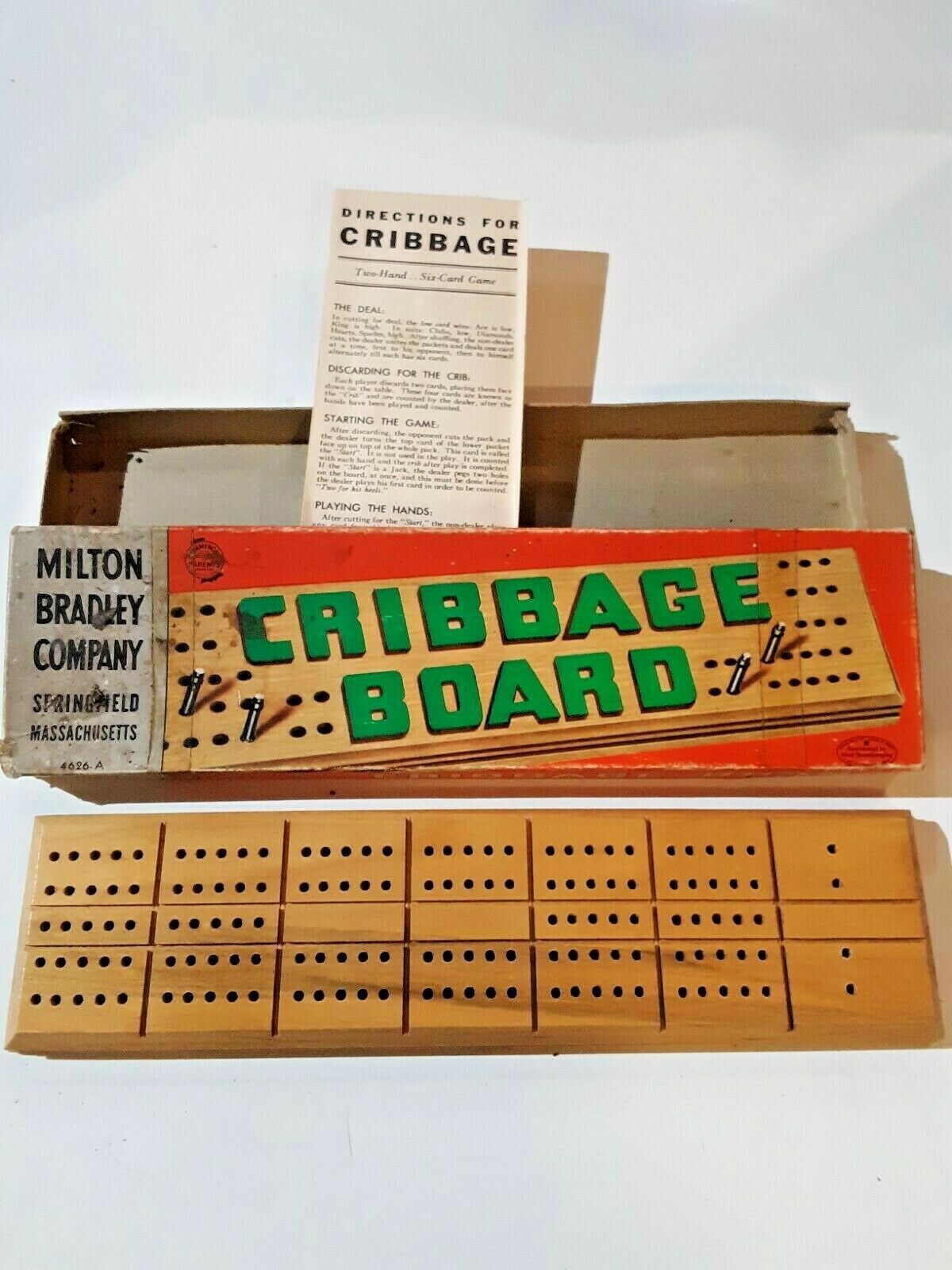 VINTAGE Milton Bradley Company Wooden Cribbage Board With Metal Pegs #4626-A - $22.72