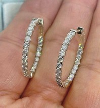 1 Karat Runde Künstlicher Diamant Huggie Reifen Nice Ohrringe 14K Weiß Vergoldet - £49.73 GBP