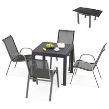 Outdoor Dining Table Set with Extendable Aluminum Table and 4 Stackable Chairs - $449.99