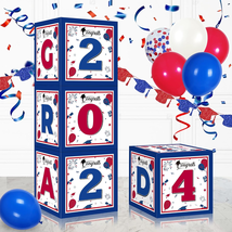 2024 Graduation Party Decorations, 4Pcs Red Blue Graduation Balloon Cardboard Bo - £22.74 GBP