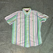 Polo Ralph Lauren Mens Shirt Medium Pink Green Striped Preppy Pony Casua... - £25.28 GBP