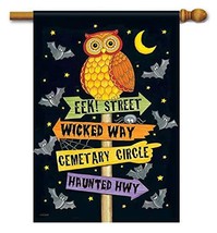 Eek Street Owl Halloween House Flag 2 Sided Bats Haunted Moon 28&quot; x 40&quot; - £22.20 GBP