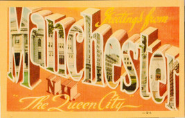 Vintage Large Letter Postcard Greetings From Manchester NH Queen City Co... - £3.91 GBP