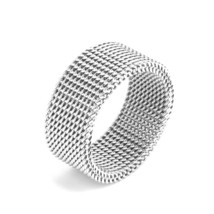 Punk Circle Twist Weaving Joint Ring 304 Stainless Steel Unadjustable Silver Col - £8.74 GBP