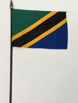 New Tanzania Mini Desk Flag - Black Wood Stick Gold Top 4” X 6” - £3.95 GBP