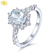 Natural Aquamarine Silver Ring S925 Jewelry 1.2 Carat Genuine Gemstone Light Blu - £59.84 GBP