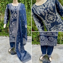 Pakistani Navy Blue 3 Pcs Fancy  Chiffon Dress with embroidery &amp; Squins work,S - £99.90 GBP