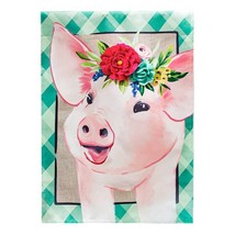 Floral Crowned Pig Garden Linen Applique Flag,-2 Sided Message, 12.5&quot; x 18&quot; - £17.58 GBP
