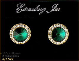 Eisenberg Ice Emerald and Green Halo Style Earrings (#J1103) - $28.00