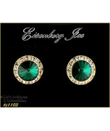Eisenberg Ice Emerald and Green Halo Style Earrings (#J1103) - £22.50 GBP