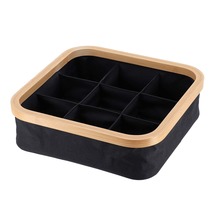 1 square foldable storage basket in bamboo and black fabric 9 compartments thumb200