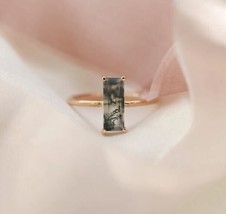Baguette moss agate engagement ring, Unique gemstone engagement ring, Agate Ring - £51.86 GBP