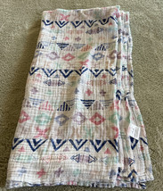 Aden Anais Girls White Blue Pink Purple Teal Triangles Baby Swaddle Blanket - $12.25